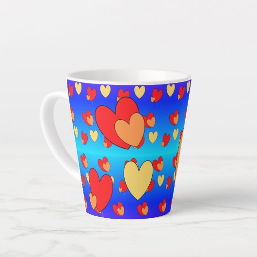 Coeurs Motif Best Papa Cust. Mug en latte de texte (Angle gauche)