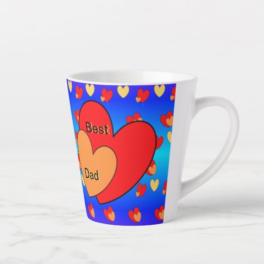 Coeurs Motif Best Papa Cust. Mug en latte de texte (Droite)
