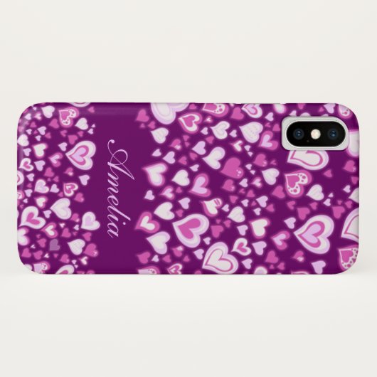 Coeurs motif rose et violet nommé coque iphone (Dos (Horizontal))