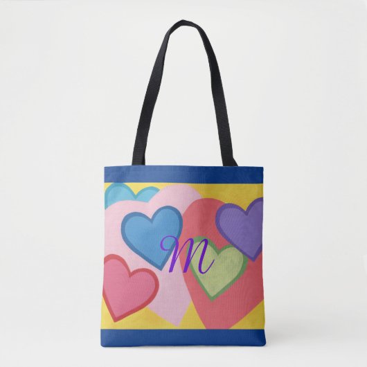 Coeurs multicolores Sacs fourre-tout Monogrammes (Devant)