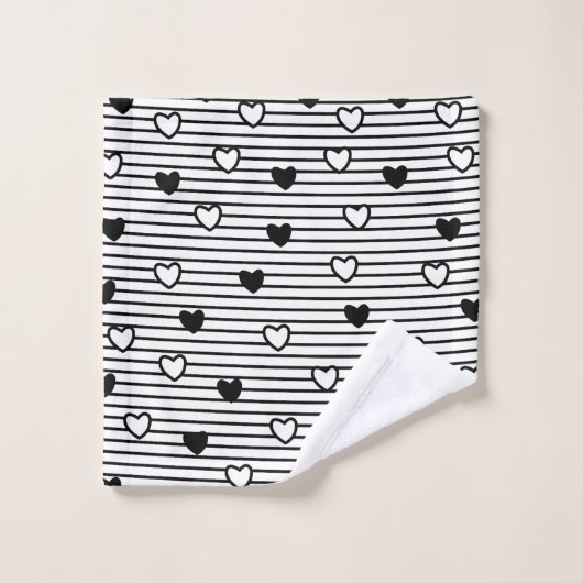 Coeurs noir et blanc Motif Valentin (Gant de toilette)