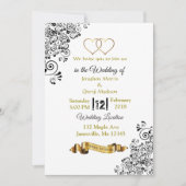 Coeurs noir et or Invitations de mariage (Devant)