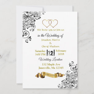 Coeurs noir et or Invitations de mariage