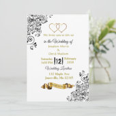 Coeurs noir et or Invitations de mariage (Debout devant)