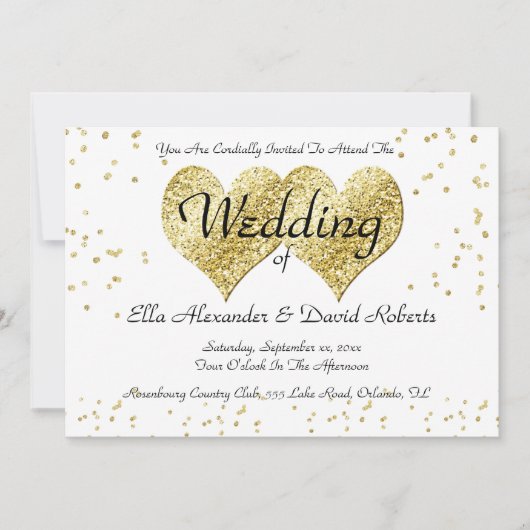 Coeurs Or Confetti faire-part de mariage (Devant)