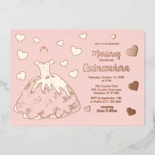 Coeurs or rose Quinceañera Invitation