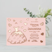 Coeurs or rose Quinceañera Invitation (Debout devant)