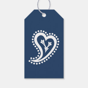Cœurs Paisley Sucrés en Étiquette Cadeau Navy