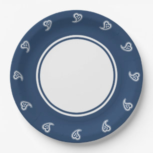 Cœurs Paisley Sucrés sur Assiette en Papier Bleu M