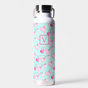 Coeurs peints mignons Monogramme Bouteille d'eau