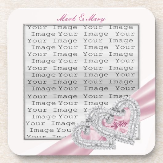 Coeurs personnalisés Dessous de verre de ruban ros (Devant)