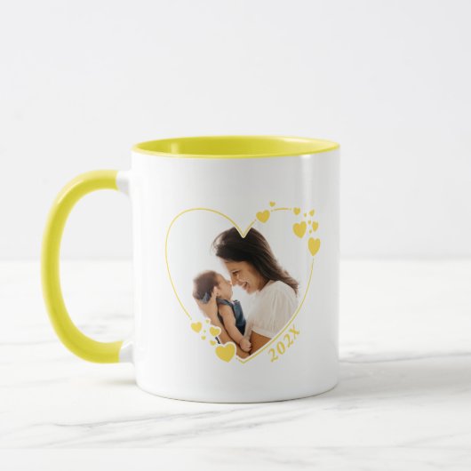 Coeurs Photo Cadre Mug Jaune (Gauche)