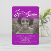 Coeurs photo rose violet invitations funéraires (Debout devant)