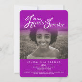 Coeurs photo rose violet invitations funéraires (Devant)