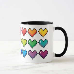 Coeurs Pixel joyeux en Mug Motif Arc-en-ciel