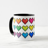Coeurs Pixel joyeux en Mug Motif Arc-en-ciel (Devant gauche)