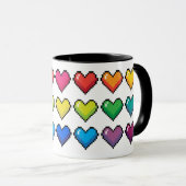 Coeurs Pixel joyeux en Mug Motif Arc-en-ciel (Devant droit)