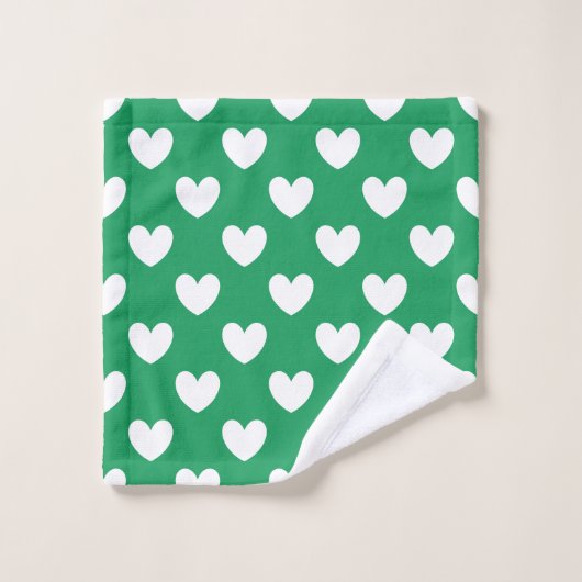 Coeurs polka blanc sur Kelly green (Gant de toilette)