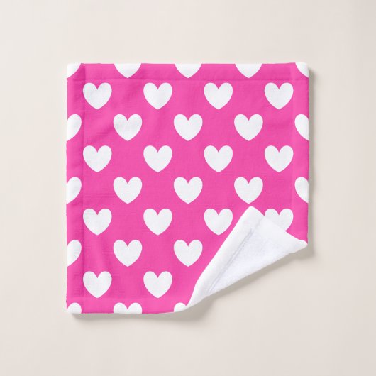 Coeurs polka blanc sur rose fuchsia (Gant de toilette)