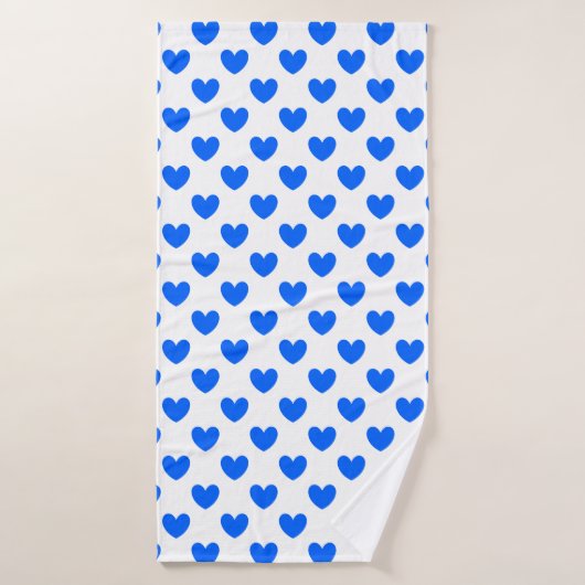 Coeurs polka bleu sur blanc (Serviette de bain)