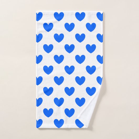 Coeurs polka bleu sur blanc (Serviette à main)