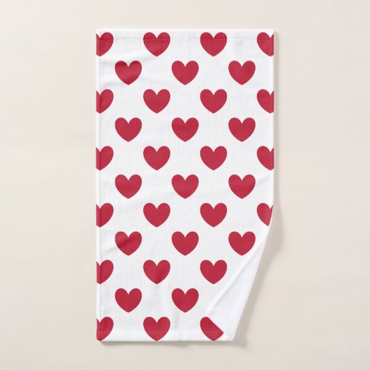 Coeurs polka rouge sur blanc (Serviette à main)
