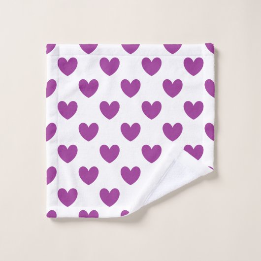 Coeurs polka violet sur blanc (Gant de toilette)