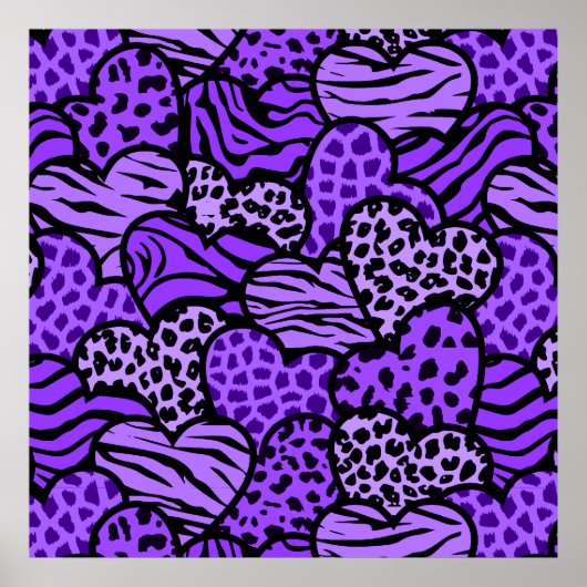 Coeurs posters de animaux violets et noirs (Devant)