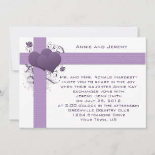 Coeurs pourpres sur Faire-part de mariage Damask S