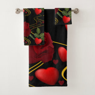 Coeurs romantiques des roses rouges et ruban d'or