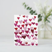 Coeurs rose aquarelle Carte Saint-Valentin (Debout devant)