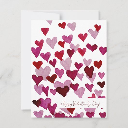Coeurs rose aquarelle Carte Saint-Valentin (Devant)