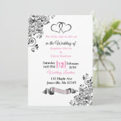Coeurs rose, noir et blanc Invitations de mariage (Debout devant)