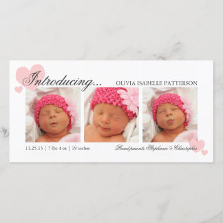Coeurs roses Baby Girl Photo Faire-part de naissan