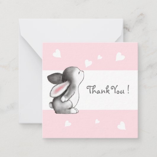 Coeurs roses Bunny Merci Cartes de notes (Devant)