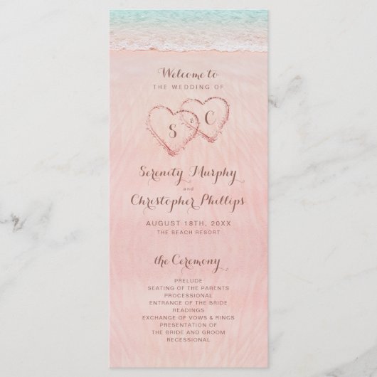 Coeurs roses dans le programme de mariage sur la p (Devant)