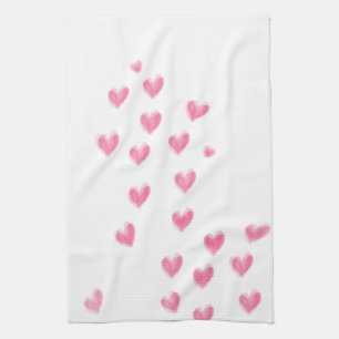 Coeurs roses d'aquarelle - serviette de cuisine