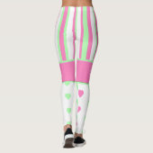 Coeurs roses et vertes et rayures Leggings (Dos)
