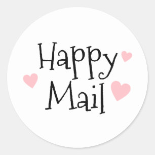 Coeurs roses Happy Mail Classic Round Sticker