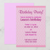 Coeurs roses Invitation à la fête d'anniversaire (Devant / Derrière)