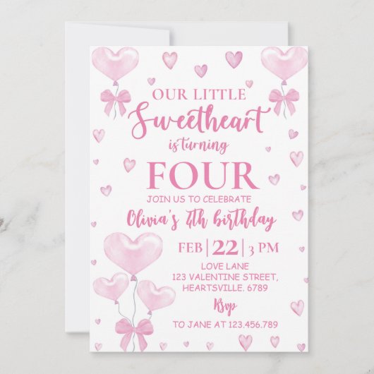 Coeurs roses Invitation d'anniversaire de la Saint (Devant)