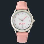 Coeurs roses mignons Filles Nom personnalisé Fille<br><div class="desc">Personnalisée, personnalisée, les enfants filles amusant cool jolie chic ceinture de parties scintillant rose girly, coque en acier inoxydable, montre poignet. Entrez simplement le nom, pour customiser. Allez-y créez une merveilleuse montre personnalisée pour la princesse du lil dans votre vie - fille, soeur, nièce, petite-fille, fillette, belle-fille. Fait un grand...</div>