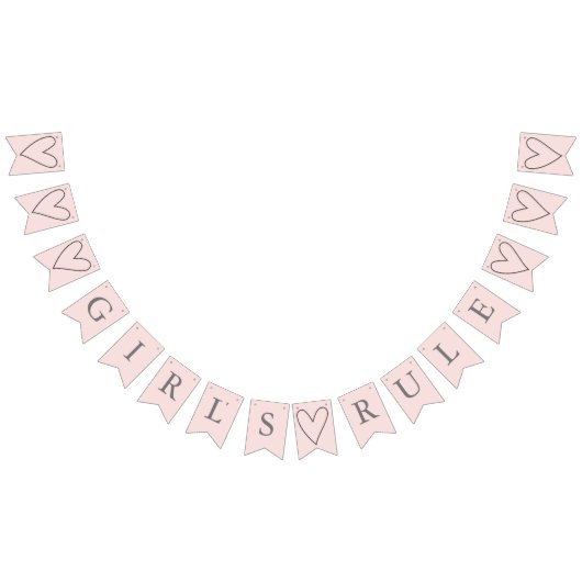 Coeurs roses mignons Fille's Rule Bunting drapeaux (Tout)