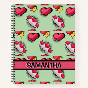 Coeurs roses mignons nom personnalisé Carnet spira
