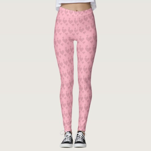 Coeurs roses Motif Saint Valentin Leggings (Devant)