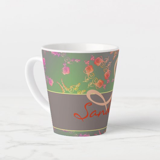 Coeurs roses Mousse pourpre Moss Latte Mug (Angle gauche)