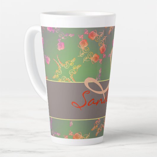 Coeurs roses Mousse pourpre Moss Latte Mug (Angle gauche)