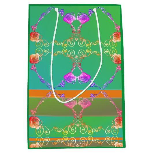 Coeurs roses sur Apricot & Sac Cadeau Vert (Devant)