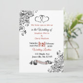 Coeurs rouge, noir et blanc Invitations de mariage (Debout devant)