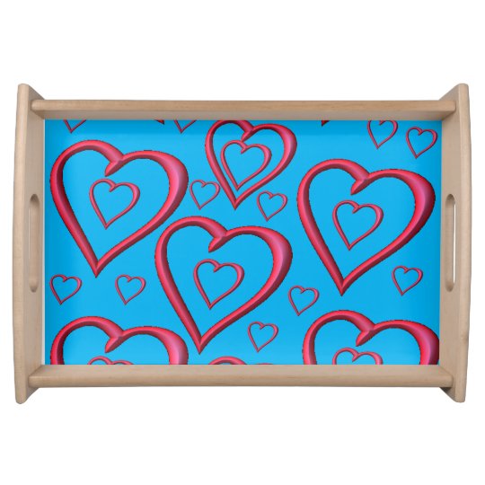 Coeurs rouges blancs de jour de Valentines servant Plateau